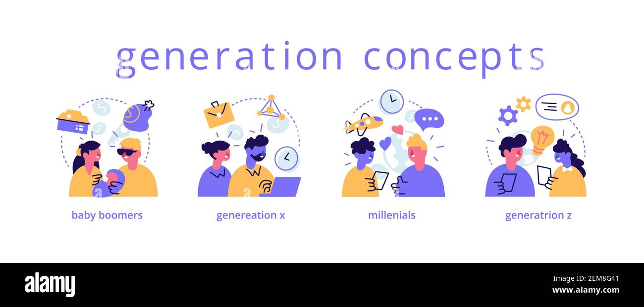 Various generations vector representation set. Baby boomers Stock ...