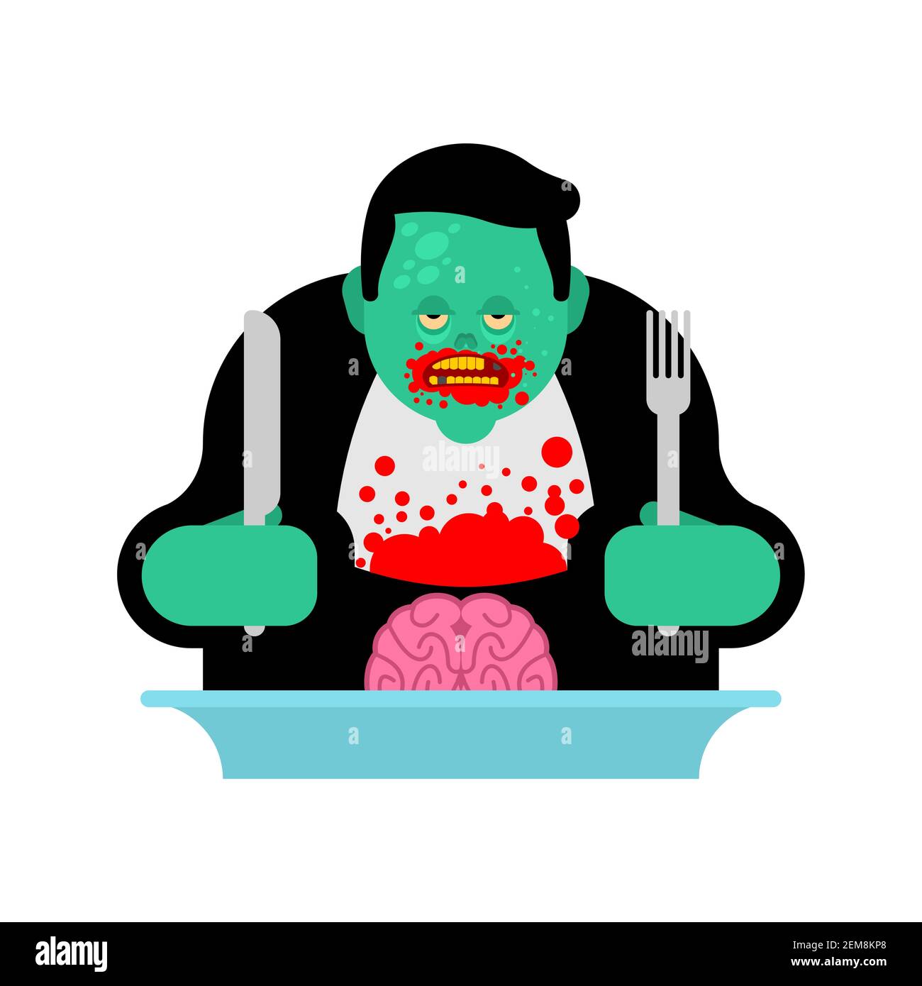 Zombie eating brains from plate. vector illustration Stock Vector Image