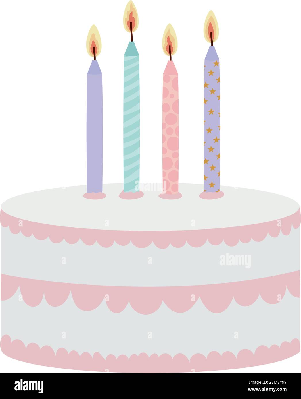 birthday cake with candles of differents color on a white background ...