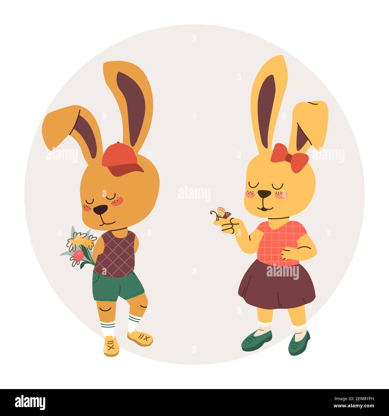 Vector Illustration In Cartoon Style Bunny Girl And Bunny Boy With Flowers Spring Children S Greeting Card Eps 10 Stock Vector Image Art Alamy Vector Illustration In Cartoon Style Bunny Girl And Bunny Boy With Flowers Spring Children S Greeting Card Eps 10 Stock Vector Image Art Alamy