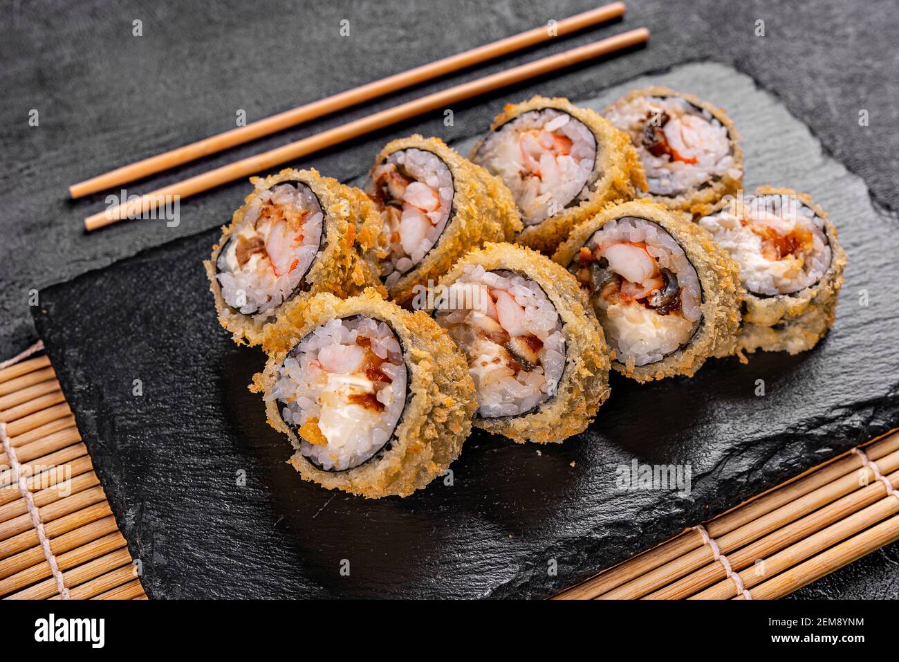 baked sushi rolls with tuna Stock Photo