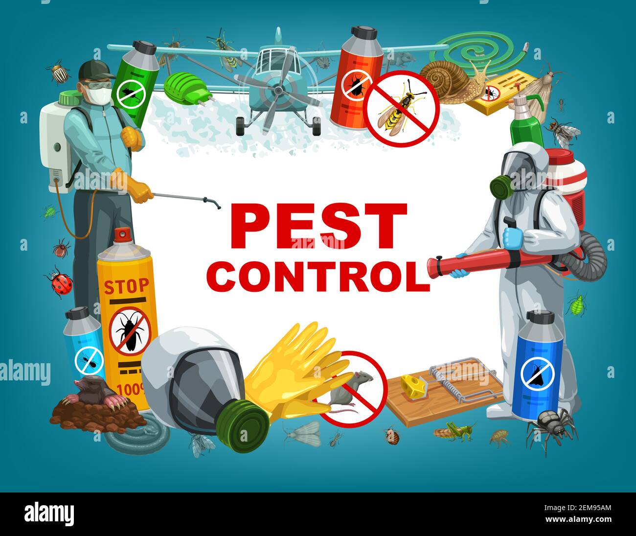 Pest control service vector poster, disinfestation and deratization