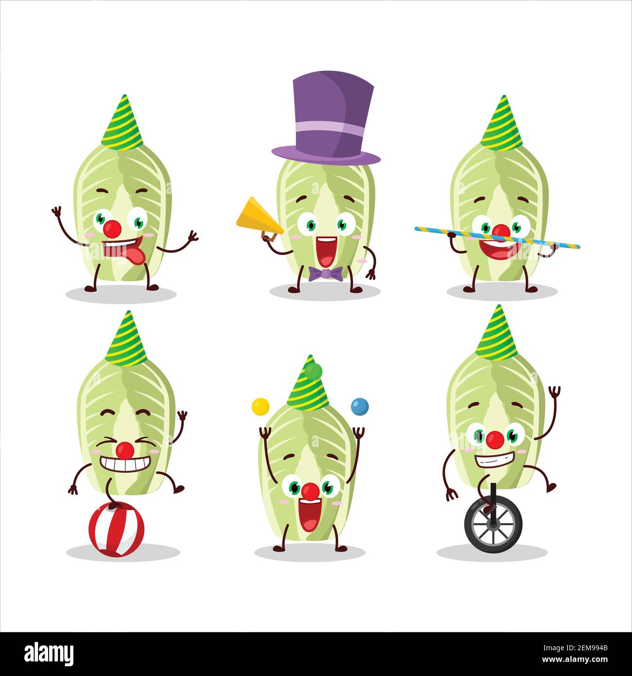 Cartoon character of chinese cabbage with various circus shows. Vector illustration Stock Vector