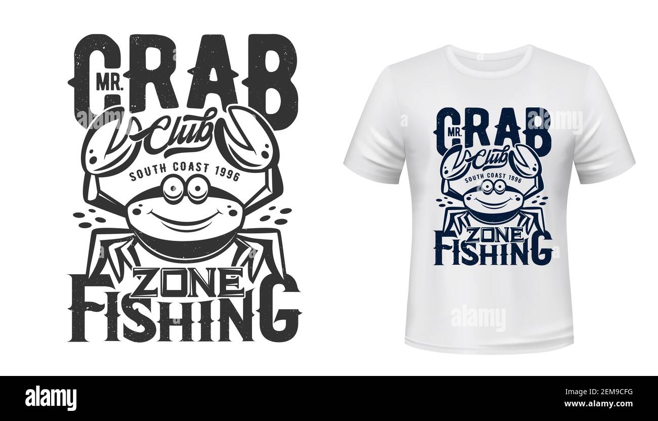 Crab t-shirt print vector mockup of fishing sport club design ...