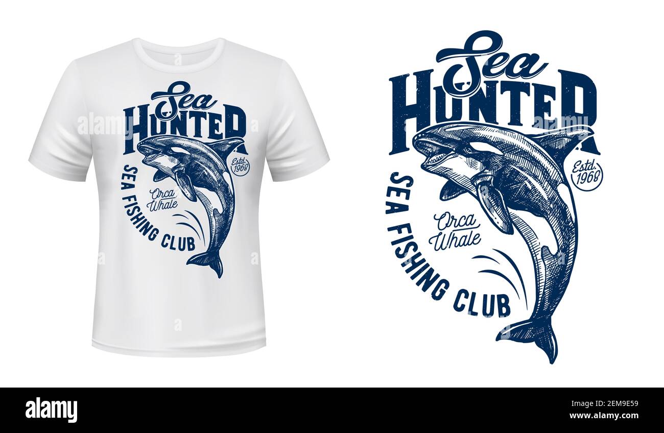 Killer whale vector print mockup of fishing sport club t-shirt design ...