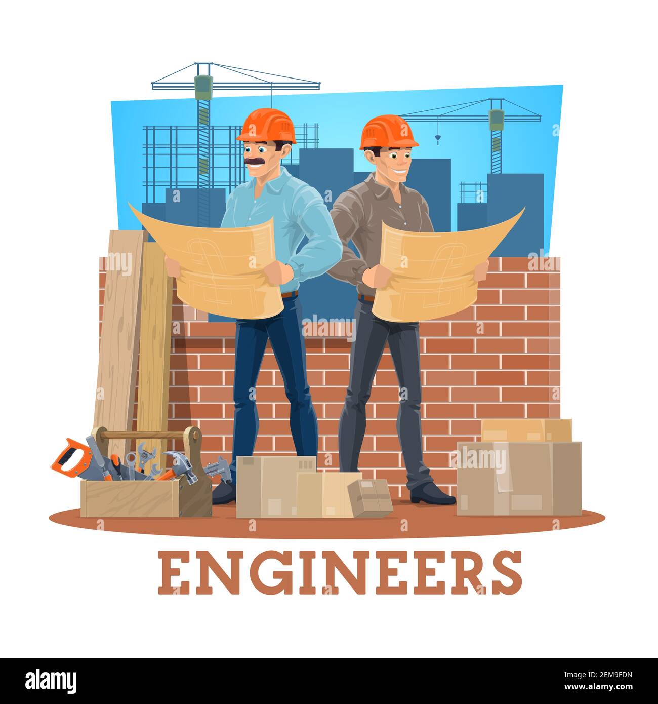 Engineer and architect cartoon vector of construction engineering industry design. Foreman characters standing at construction site with building proj Stock Vector Image & Art - Alamy Engineer and architect cartoon vector of construction engineering industry design. Foreman characters standing at construction site with building proj Stock Vector Image & Art - Alamy