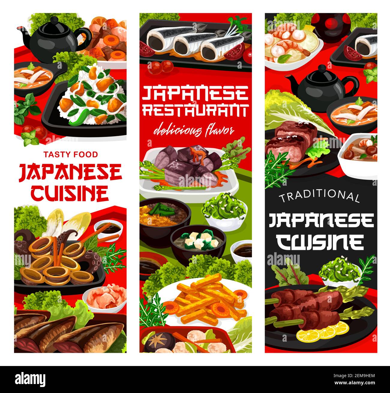 Japanese cuisine food, traditional dishes and national dinner and lunch