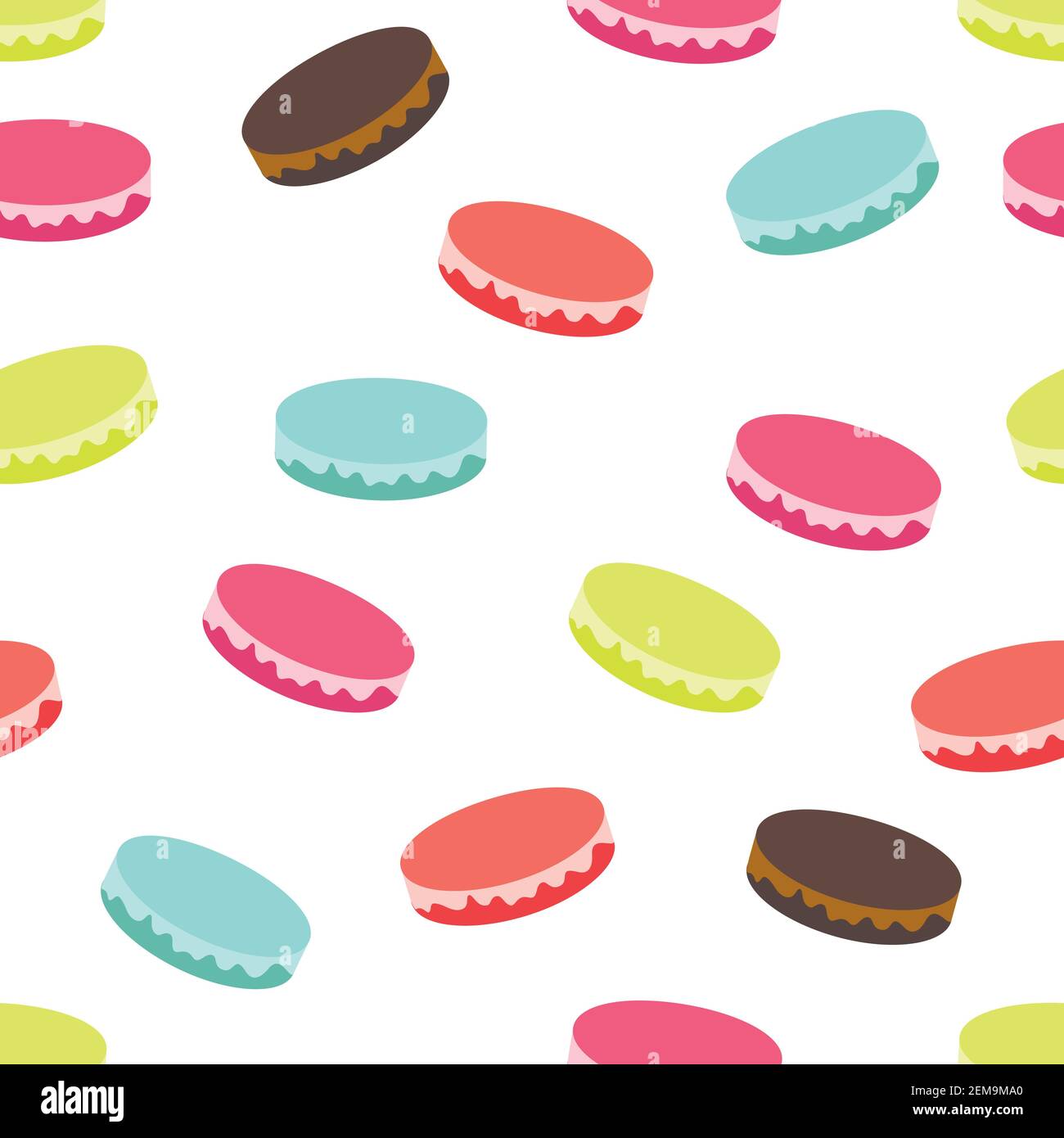 Seamless pattern with multicolored french almond biscuits on white background Stock Vector