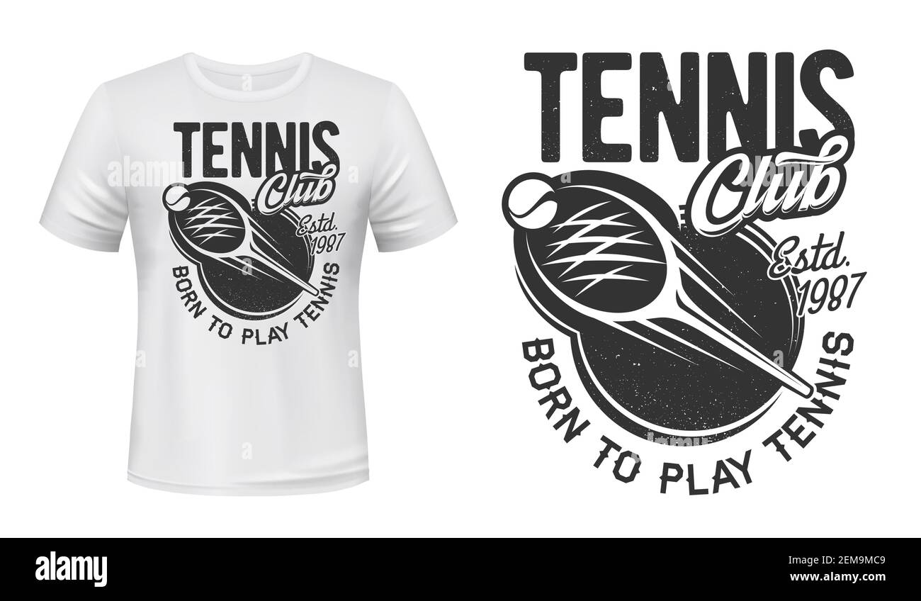 Tennis sport club, vector grunge print 