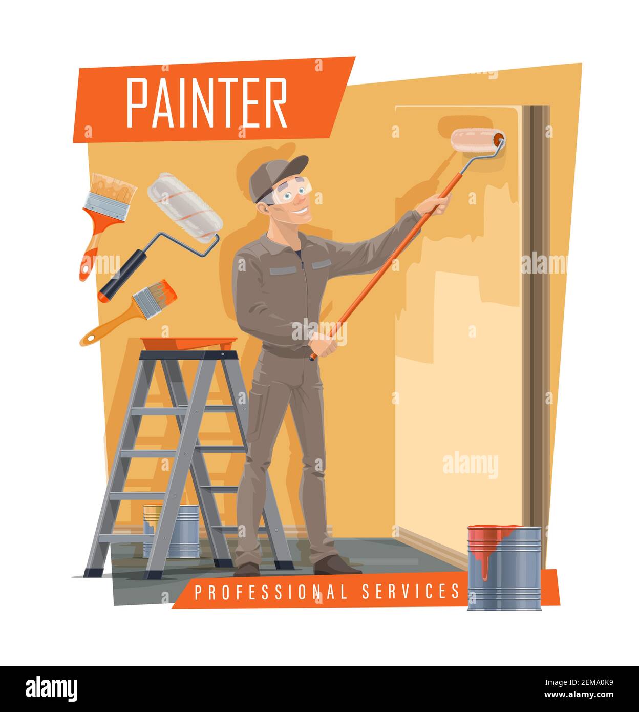 House painter with work tools cartoon vector of painting service decorator,  construction industry. Interior design worker character painting walls wit  Stock Vector Image & Art - Alamy