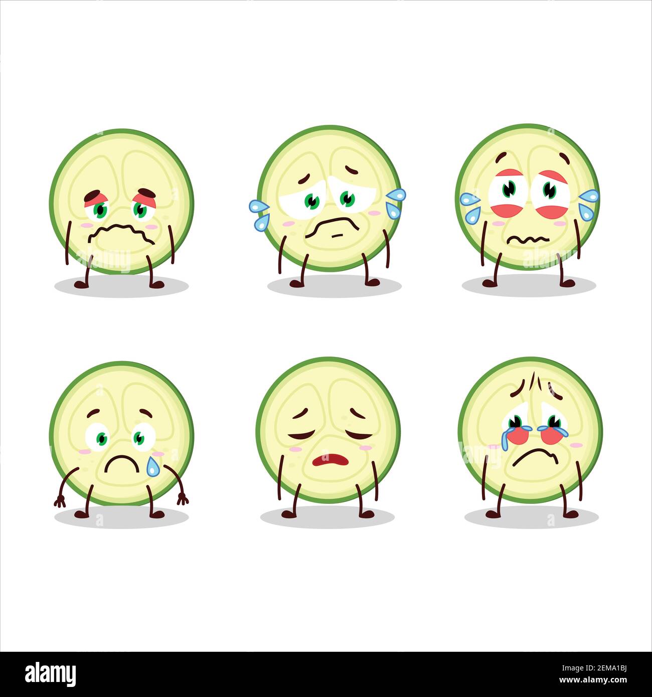 Slice of zucchini cartoon character with sad expression. Vector ...