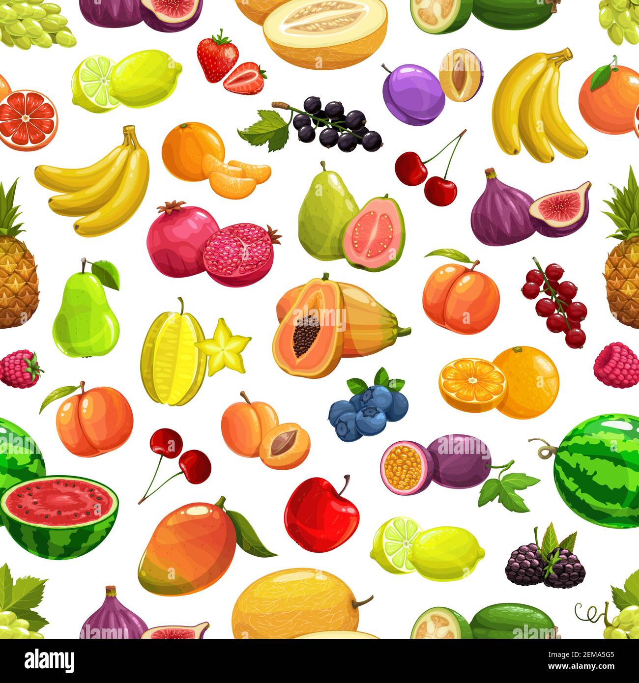 Vector pineapple and peach, banana and watermelon tropical fruit and ...