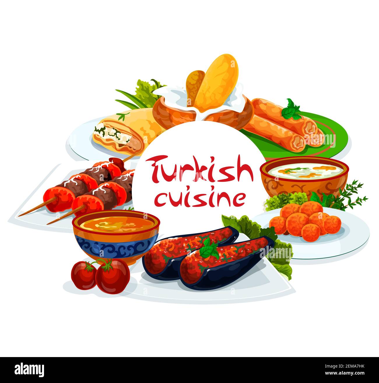 Turkish cuisine, vector Turkey authentic food restaurant menu