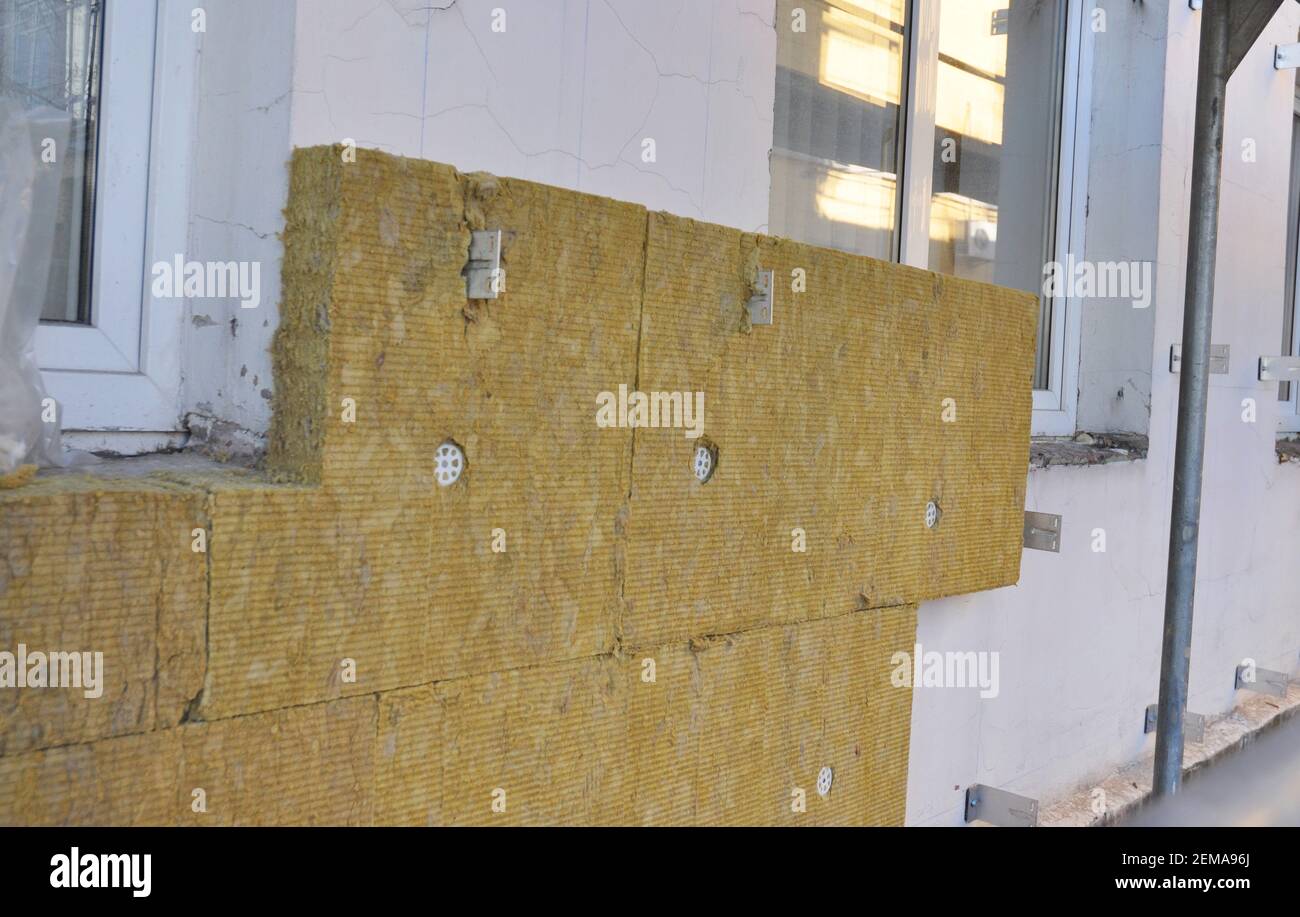 High performance external mineral wool insulation A closeup of