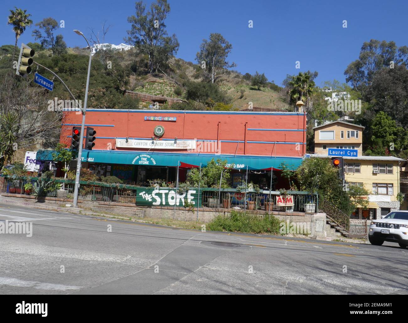 Los Angeles, California, USA 24th February 2021 A general view of atmosphere of Laurel Canyon Canyon Country Store where Jim Morrison, Frank Zappa, Joni Mitchell, had jam sessions on the patio at 2108 Laurel Canyon Blvd on February 24, 2021 Los Angeles, California, USA. Photo by Barry King/Alamy Stock Photo Stock Photo