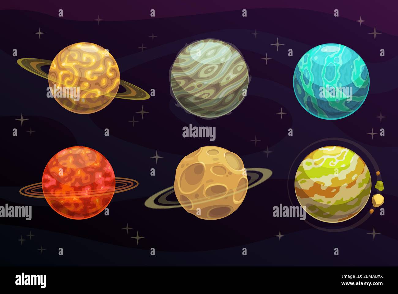 Fantasy space planets cartoon set of vector game galaxy. Alien universe ...