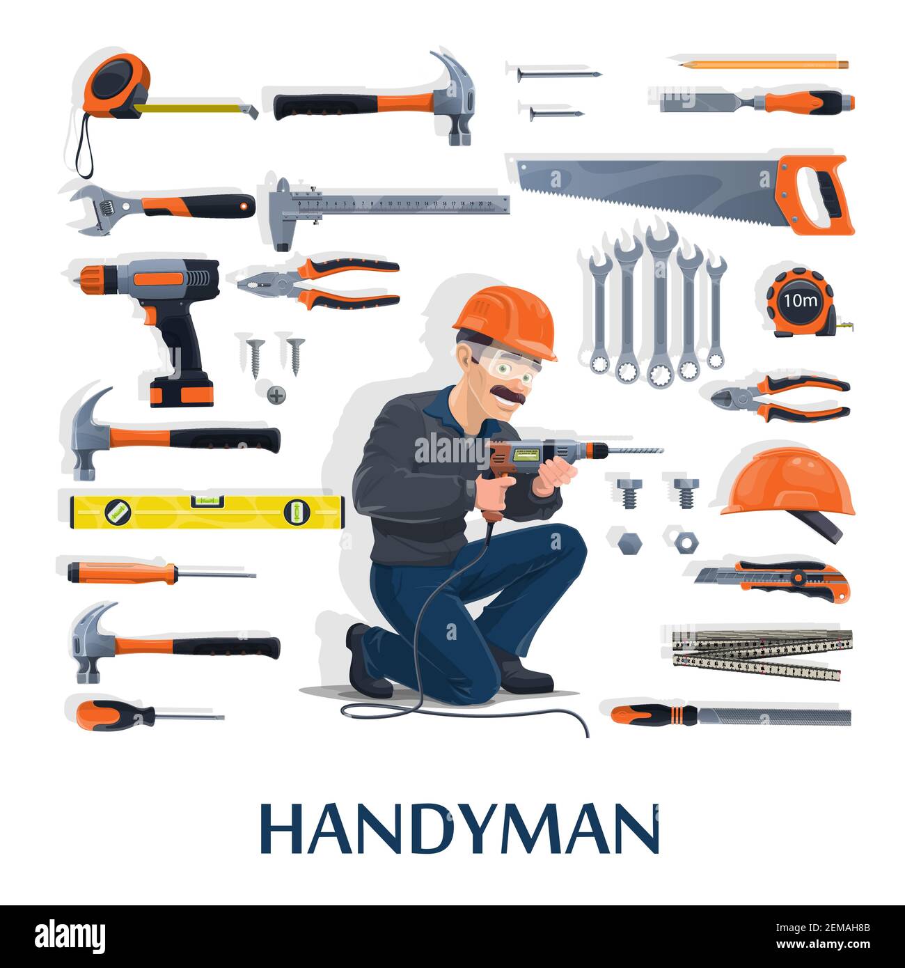 Cartoon man builder with a screwdriver Royalty Free Vector