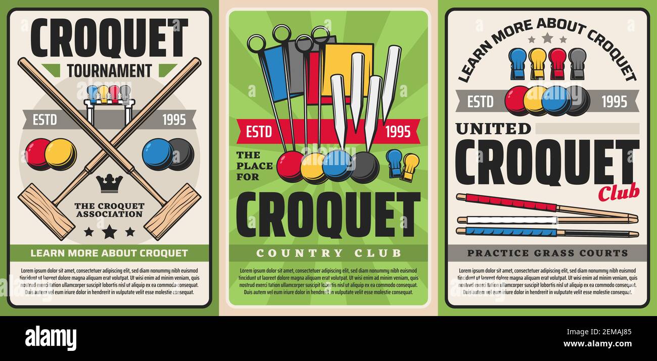 Croquet sport club tournament and country team championship, vector