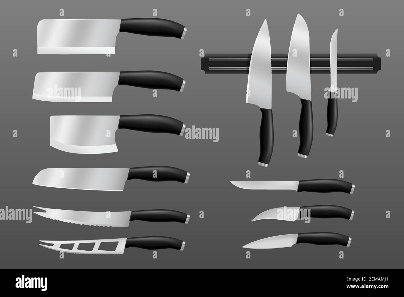 Kitchen knife and cooking cutlery types, vector realistic kitchenware. Meat  cutting hatchet, cleaver, bread knife and barbecue knives of stainless ste  Stock Vector Image & Art - Alamy