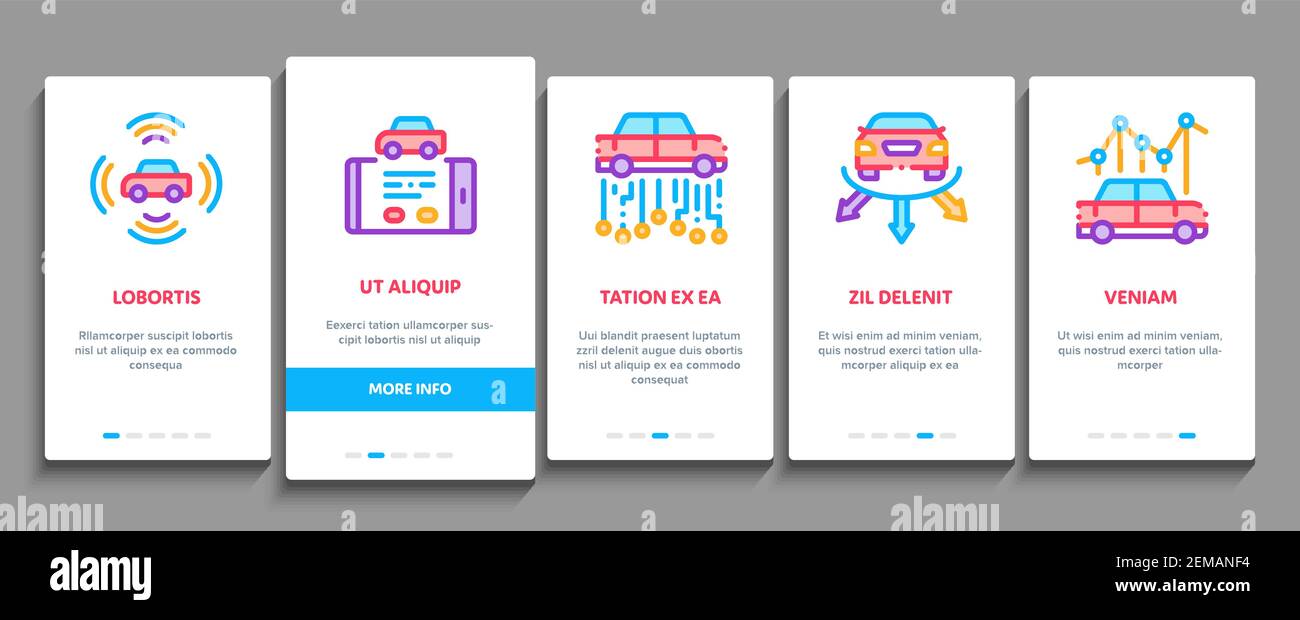 Smart Car Technology Onboarding Elements Icons Set Vector Stock Vector
