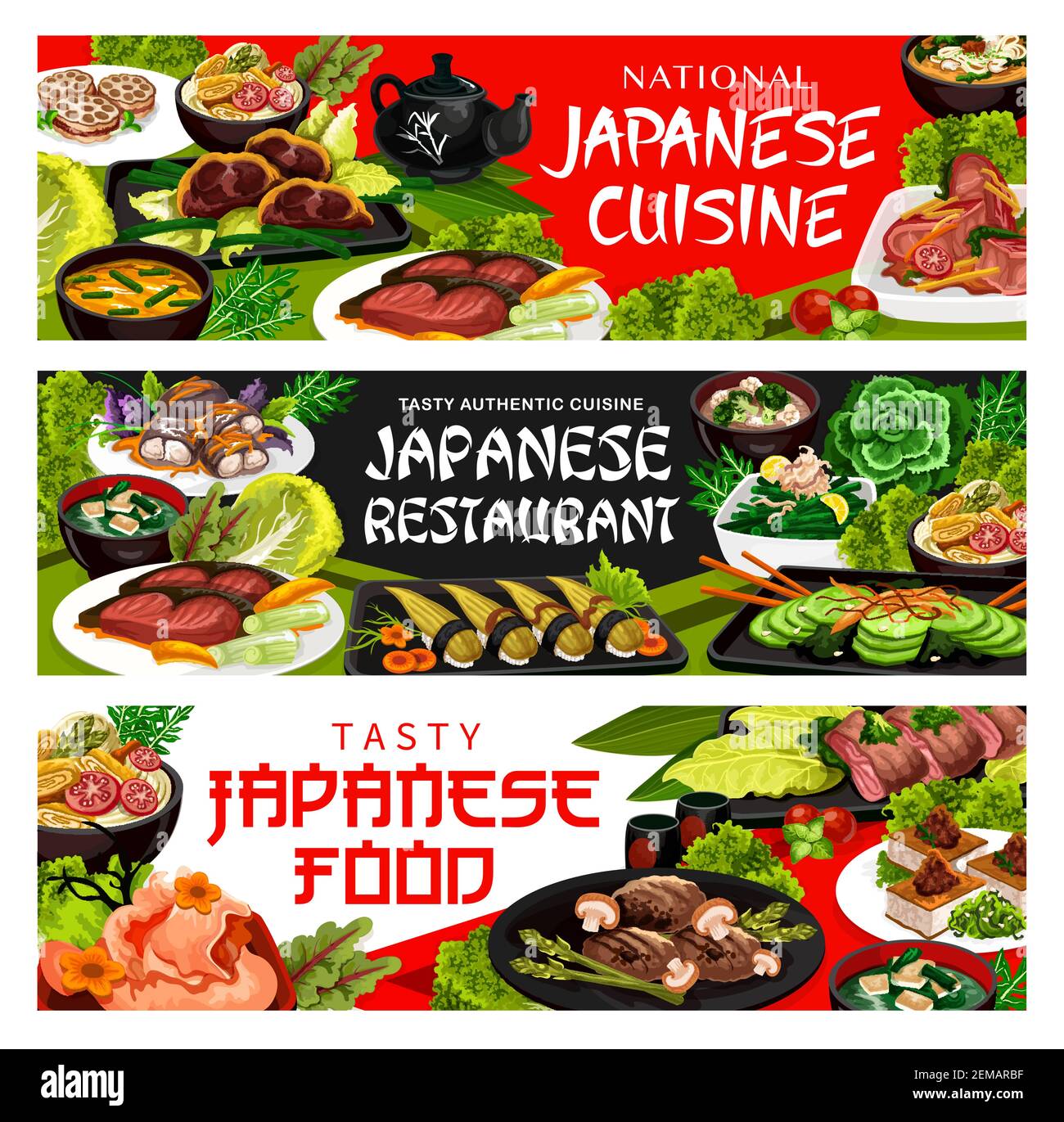 Japanese cuisine restaurant menu, traditional Japan meal dishes