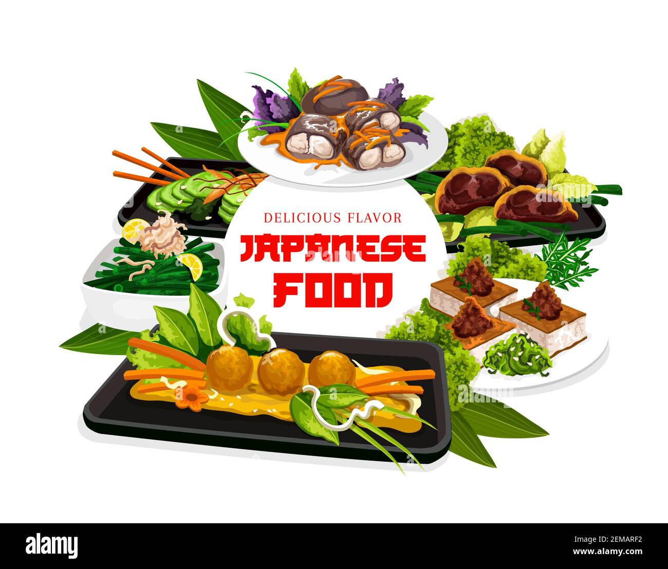 Japanese cuisine dishes, restaurant menu vector banner. Japanese shrimp