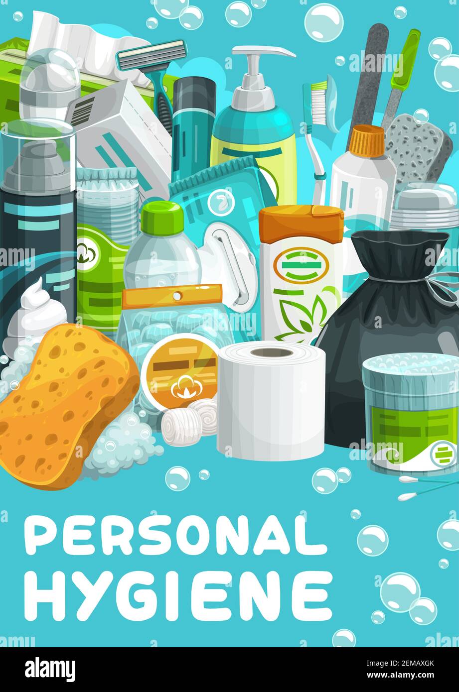 Personal hygiene, body and skin care products. Cartoon vector cotton