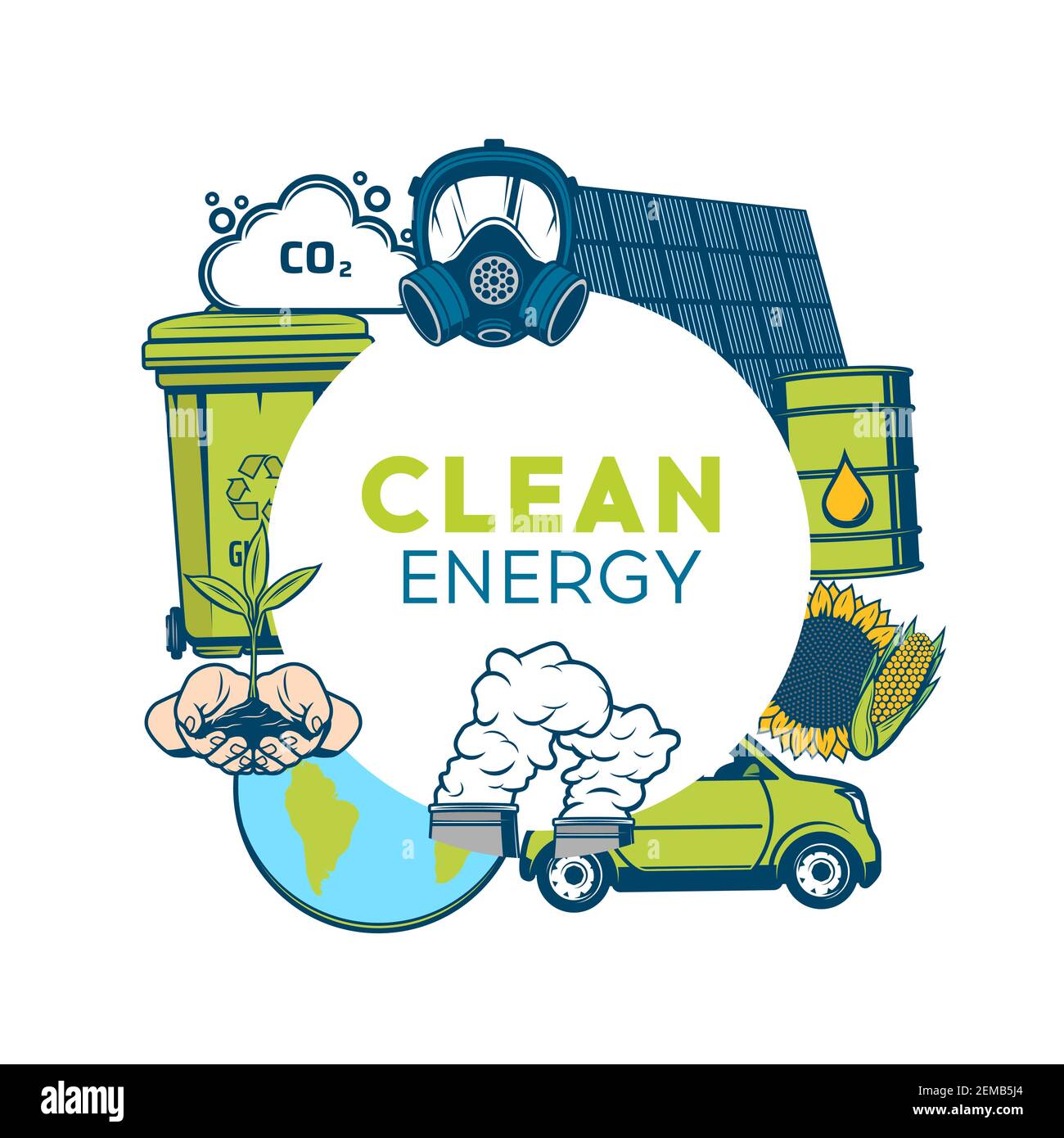 Waste recycling and clean energy, green eco environment, save ecology  vector poster. Garbage recycling, nature conservation, bio fuel CO2  emission and Stock Vector Image & Art - Alamy
