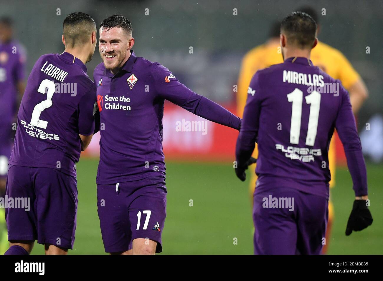 Vincent Laurini, Jordan Veretout and Kevin Mirallas of Fiorentina celebrate  at the end of the match Firenze 30-01-2019 Stadio Artemio Franchi Football  Italy Cup 2018/2019 Fiorentina - AS Roma Foto Andrea Staccioli /