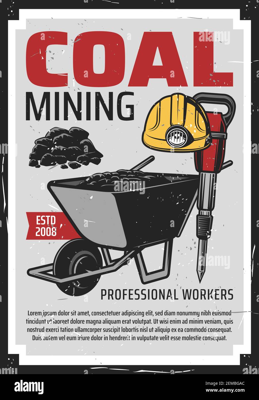 Coal mining, iron and ore excavation equipment. Vector mining industry