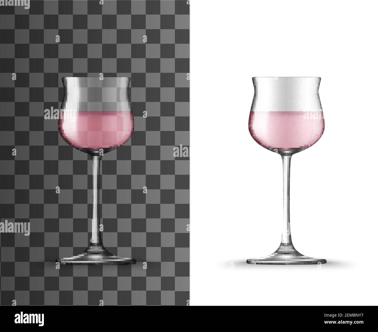Rose wine glass realistic mockup of vector alcohol beverage wineglass