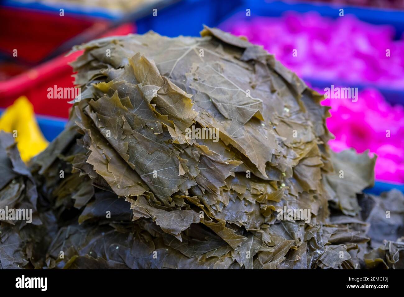 Pile of grape leaves for sale at the Muslim Quarter old city East