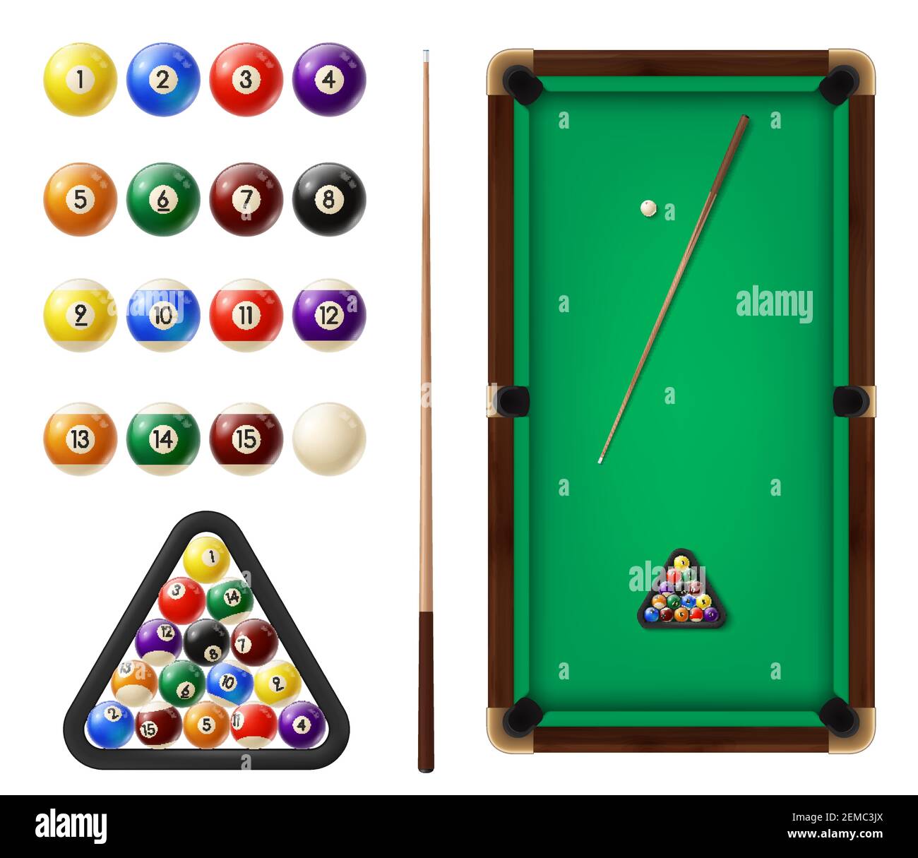 Pool table top view. Online billiard game green vector background