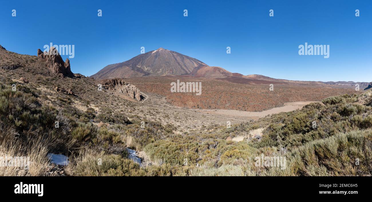 Tenerife National Park with Teide from the northeast flank of Montana de Guajara Stock Photo