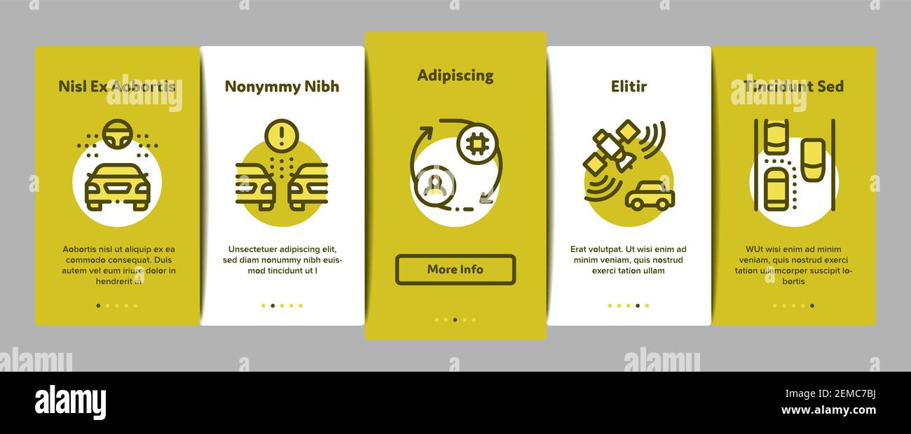 Smart Car Technology Onboarding Elements Icons Set Vector Stock Vector