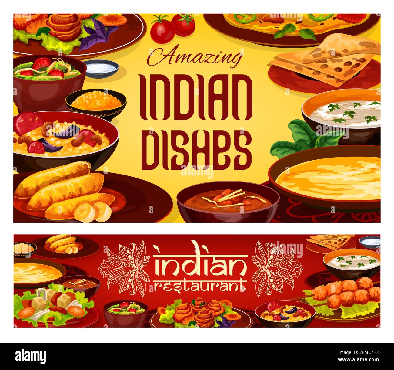 Indian cuisine restaurant menu, traditional India gourmet food dishes
