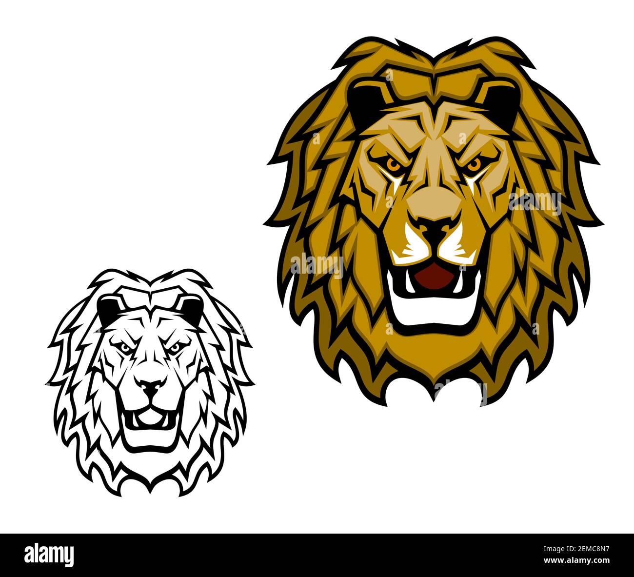 Lion head mascot. King of animal, african safari, sport club or heraldic  vector symbol. Savannah wild cat roaring showing teeth, fangs and brown  mane Stock Vector Image & Art - Alamy