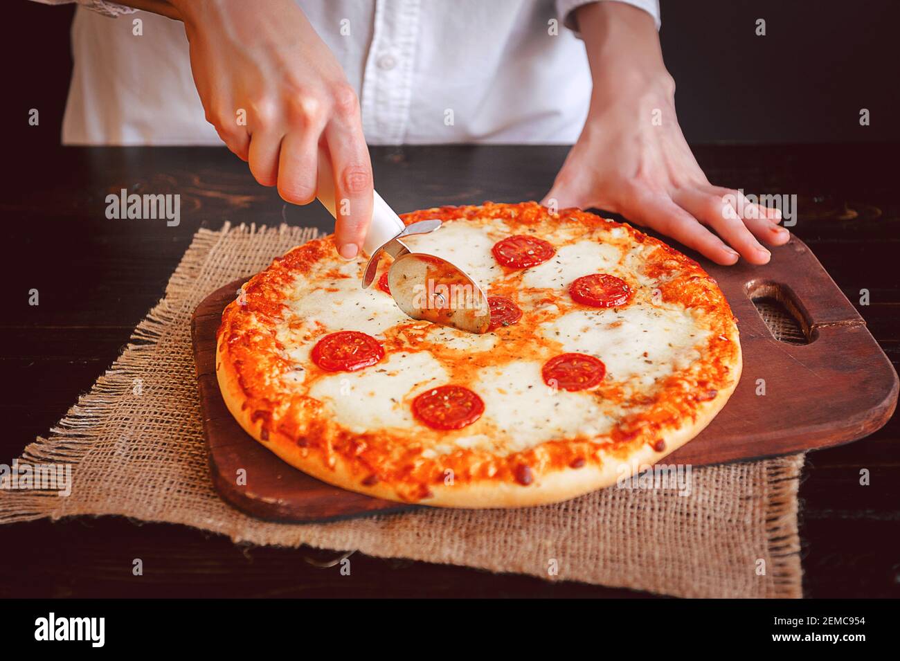 Hot Homemade Pepperoni Pizza Ready to Eat. cut pizza Stock Photo Alamy