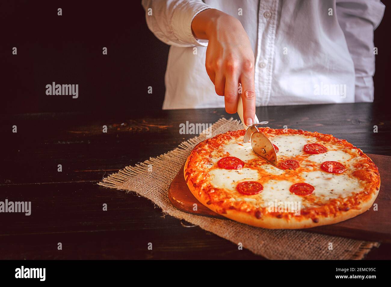 Hot Homemade Pepperoni Pizza Ready to Eat. cut pizza Stock Photo Alamy