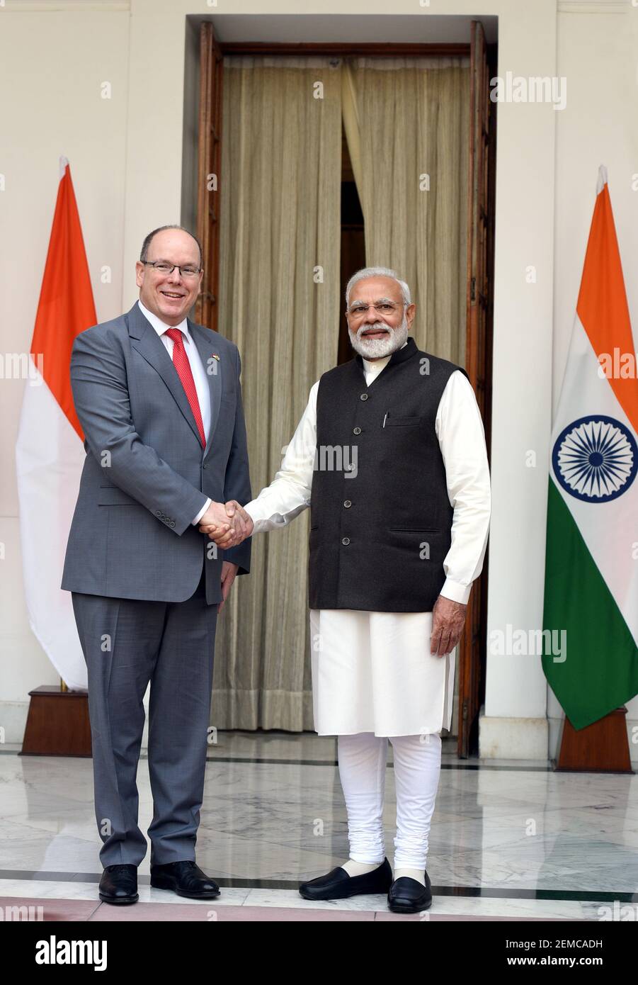 NEW DELHI, INDIA - FEBRUARY 5: Prime Minister Narendra Modi shakes hand ...