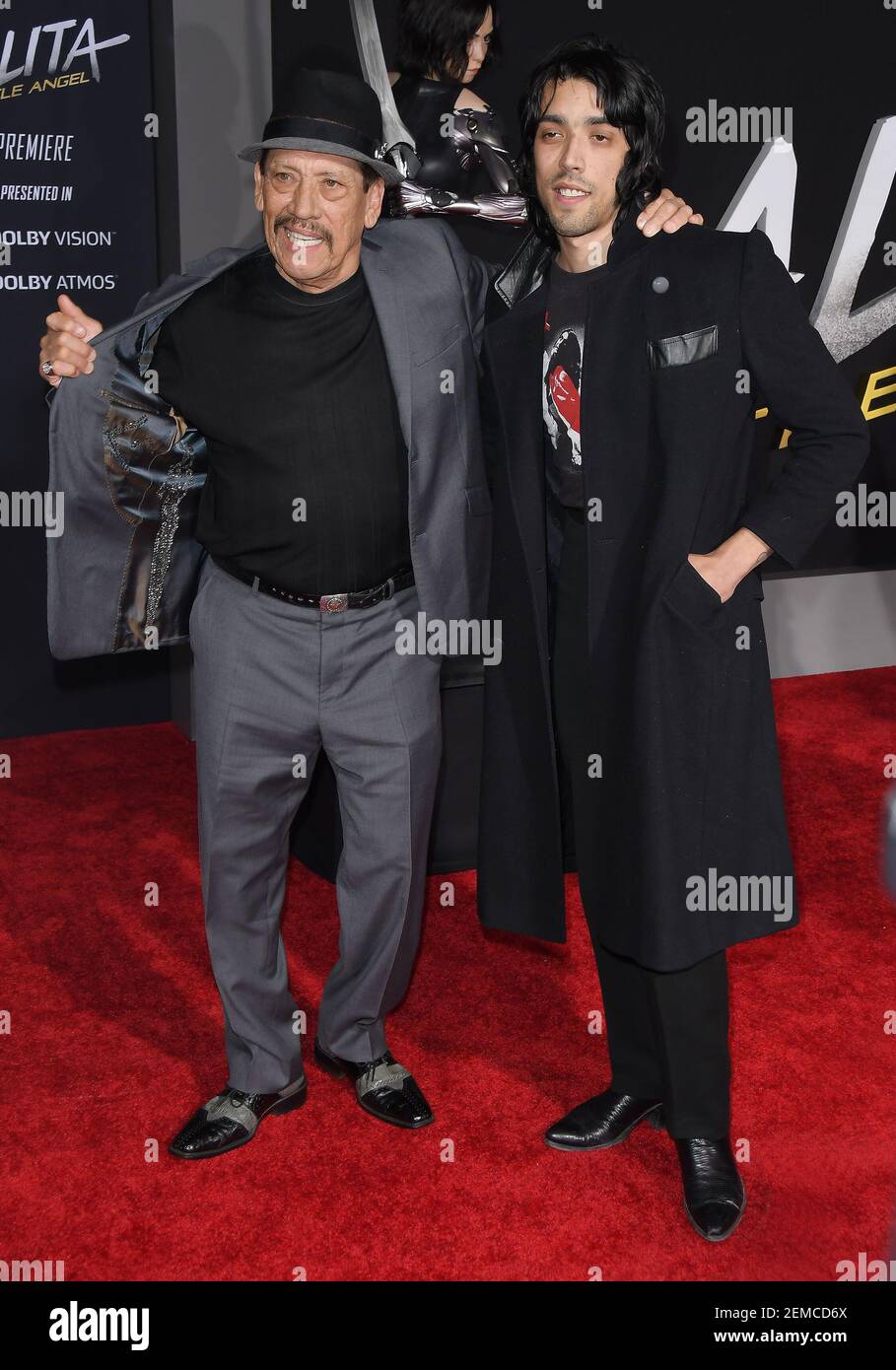 L-R) Danny Trejo and Gilbert Trejo at the "Alita: Battle Angel" Los Angeles  Premiere held at the Village Regency Theatre in Westwood, CA on Tuesday,  February 5, 2019. (Photo By Sthanlee B.
