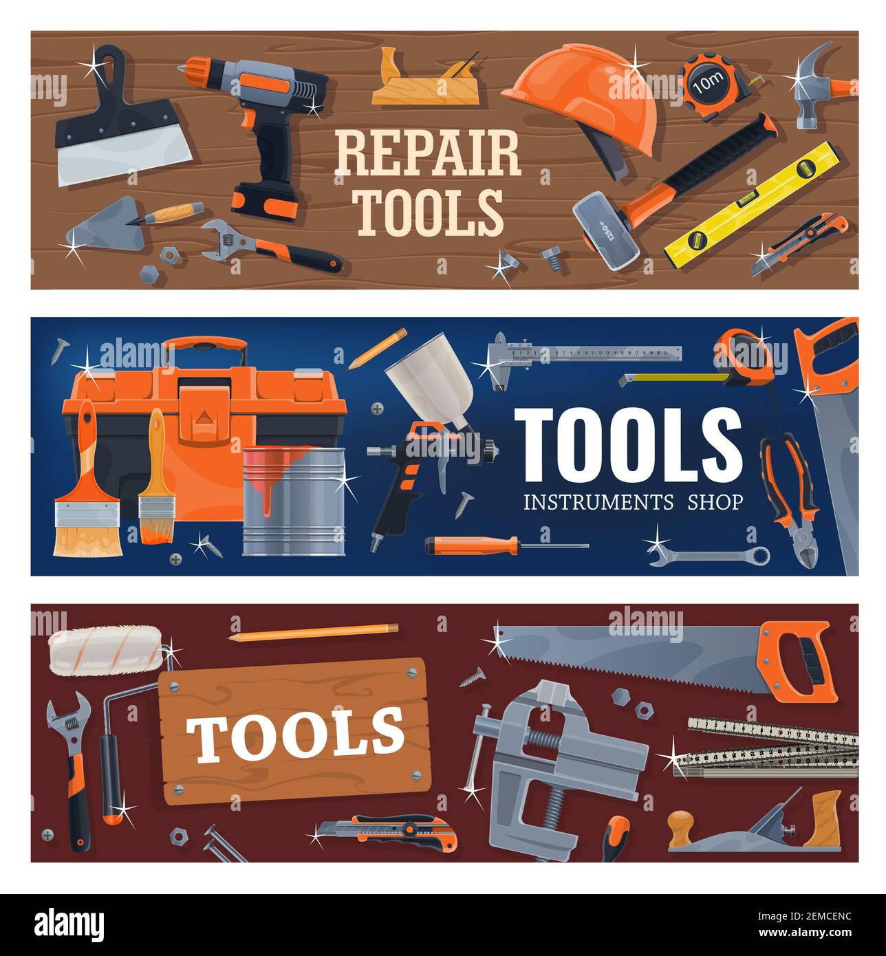 Tools for construction , repair and DIY works. Vector power and hand