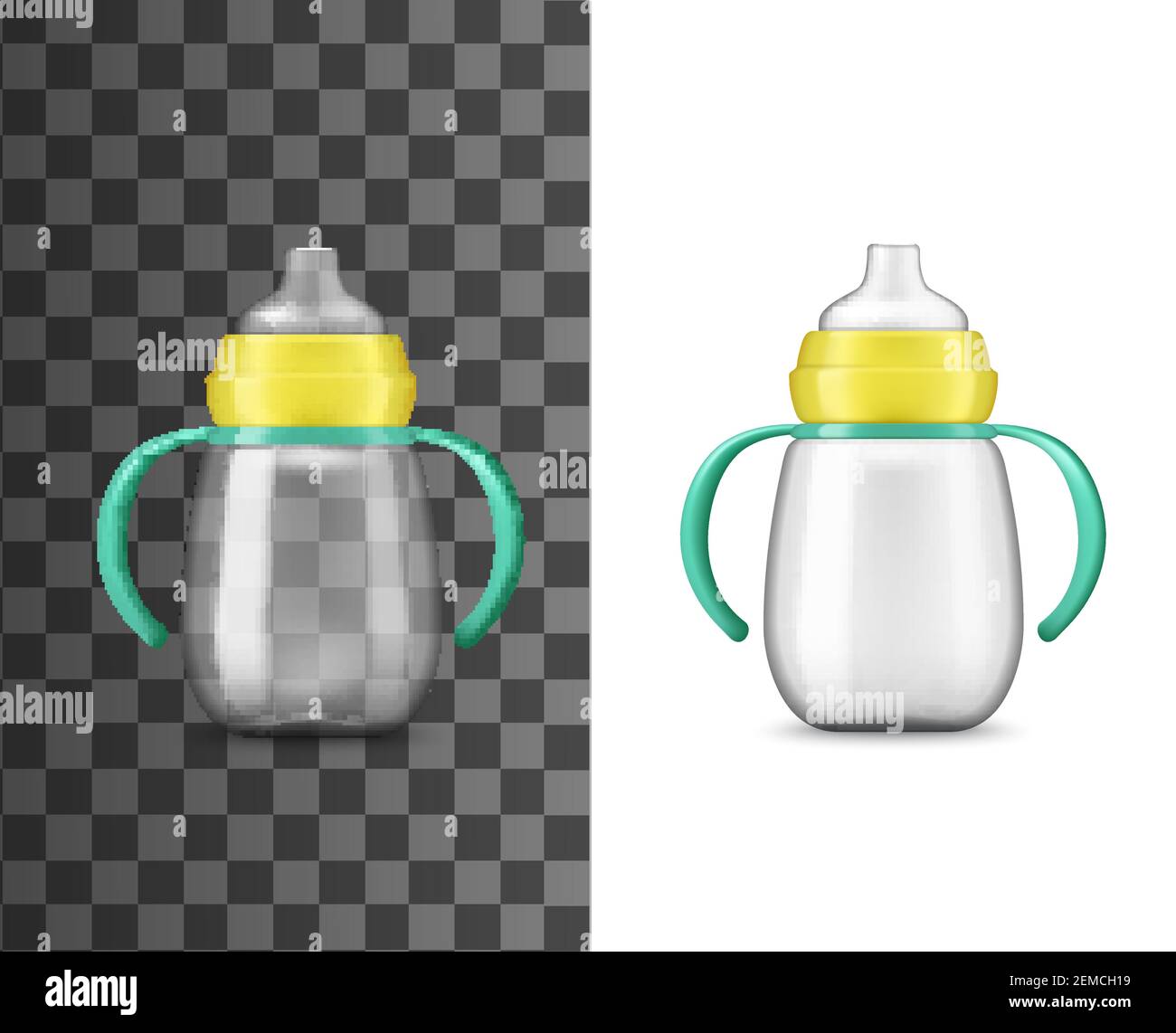 Baby bottle milk feeding, realistic mockup, vector 3D. Newborn and kids ...