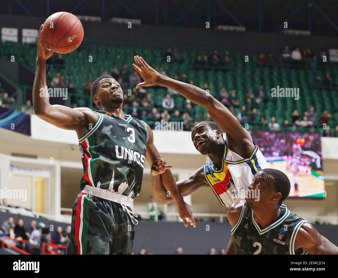 European Basketball Cup. Men. The match between the teams Unics (Russia,  Kazan) - MoraBanc Andorra (Andorra, Andorra la Vella) was held at the  Basket-Hall stadium. Left to right: Michele Vitali of MoraBank