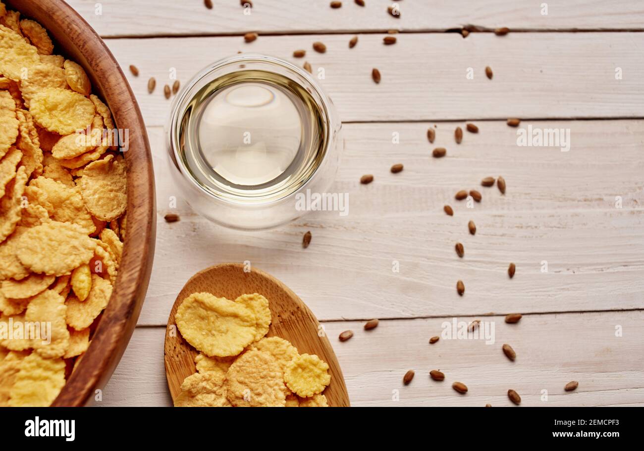food preparation wood table grocery cereal kitchen Stock Photo Alamy