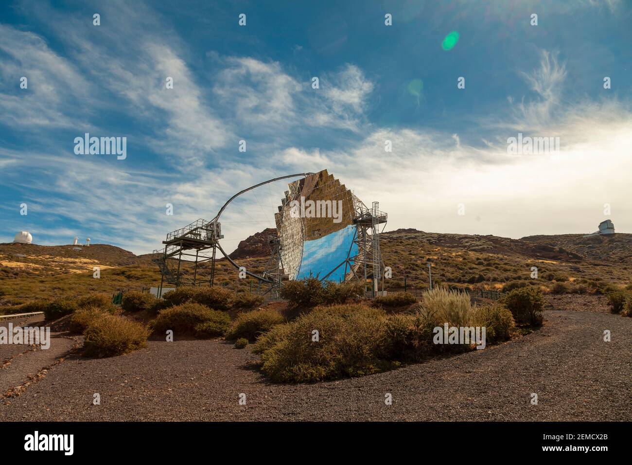 La Palma, Spain - November 1, 2016: CTA LST1 Telescope, one of the MAGIC Telescopes group, at the Roque de los Muchachos Observatory, ORM, astronomica Stock Photo