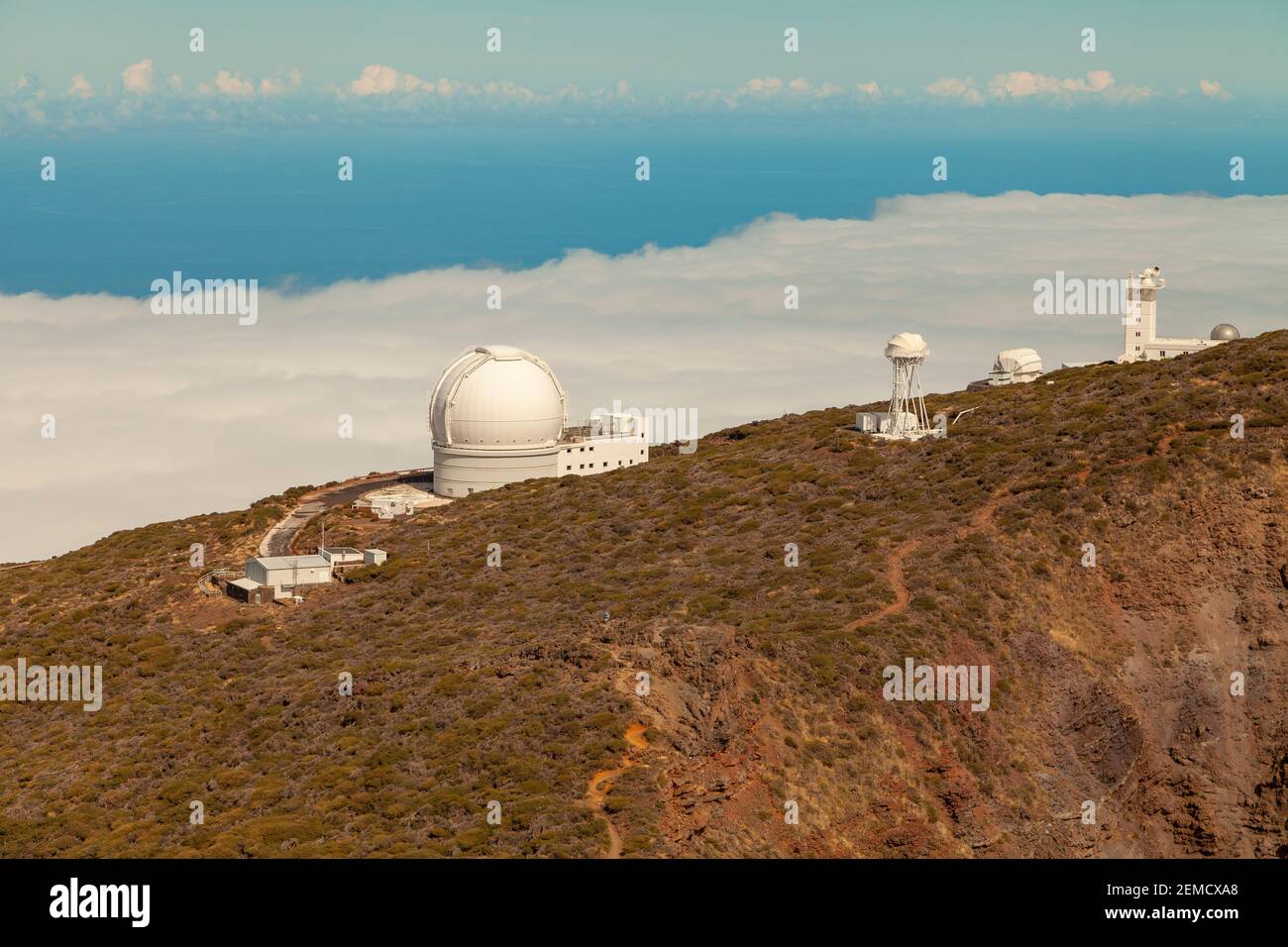 La Palma, Spain - November 1, 2016: Overview of some of the telescopes at the Roque de los Muchachos Observatory, ORM, astronomical observatory locate Stock Photo