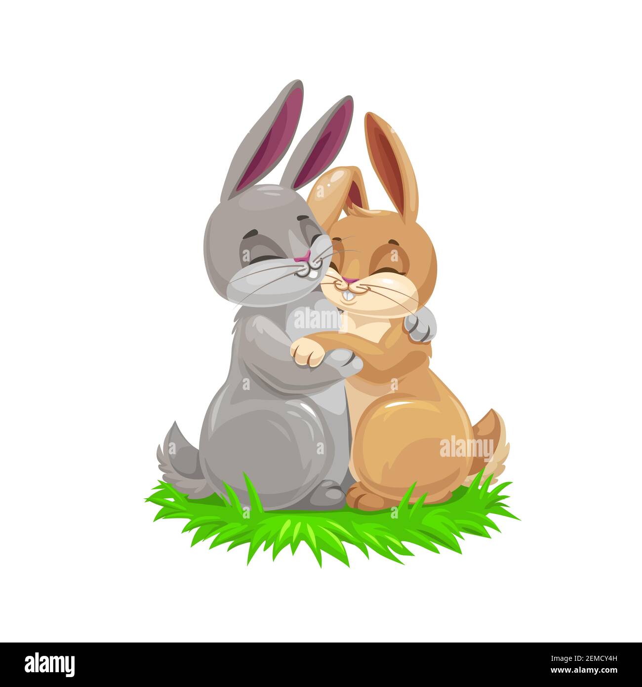 Easter cartoon bunny couple, holiday egghunting vector design. Easter egg hunt gray and brown rabbit animals hugging on green grass Stock Vector Image & Art - Alamy Easter cartoon bunny couple, holiday egghunting vector design. Easter egg hunt gray and brown rabbit animals hugging on green grass Stock Vector Image & Art - Alamy
