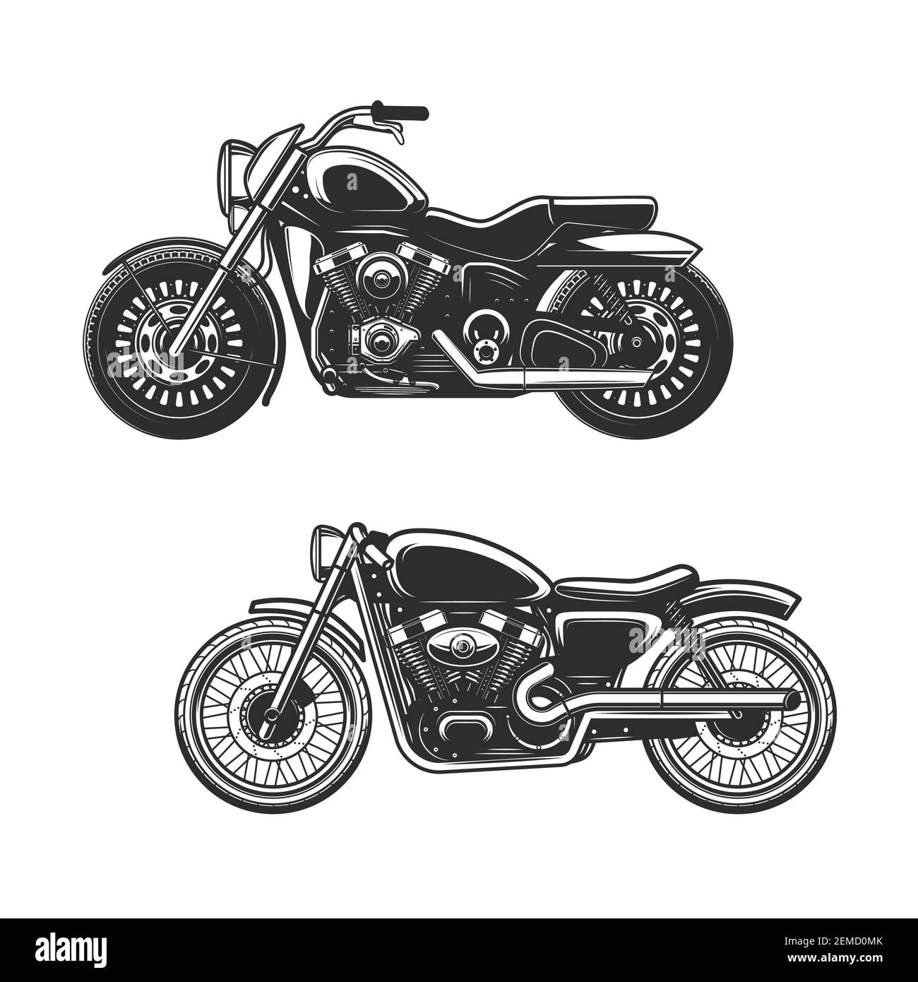 Motorcycle or bike isolated icons of race sport, road vehicle and  transportation vector design. Motorbikes, side view of cruiser and bobber  with engin Stock Vector Image & Art - Alamy