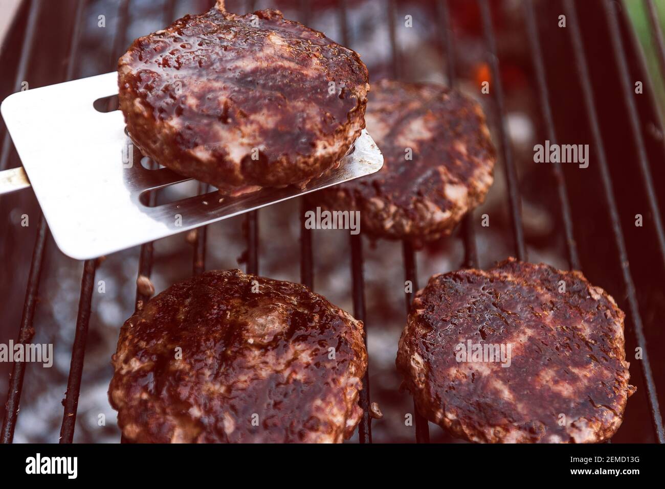 Juicy burger cutlets for burger are grilled Stock Photo Alamy